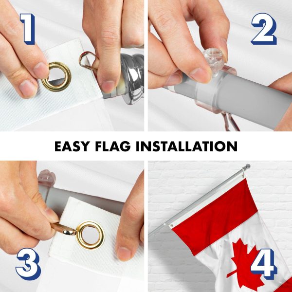 G128 Combo Pack: 6 Ft Tangle Free Aluminum Spinning Flagpole (Silver) & Canada Canadian Flag 3x6 Ft, Double ToughWeave Series Double Sided Embroidered 210D Polyester | Pole with Flag Included - Image 7