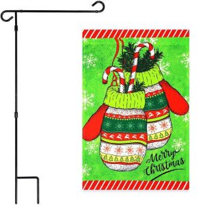 G128 Combo Pack: Garden Flag Stand Black 36x16 Inch & Garden Flag Merry Christmas Mittens 12x18 Inch