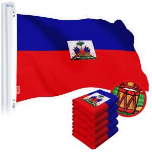 G128 5 Pack: Haiti Haitian Flag | 2.5x4 Ft | StormFlyer Series Embroidered 220GSM Spun Polyester | Country Flag, Embroidered Design, Indoor/Outdoor, Brass Grommets, Heavy Duty, All Weather
