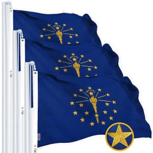 G128 3 Pack: Indiana IN State Flag | 2x3 Ft | StormFlyer Series Embroidered 220GSM Spun Polyester | Embroidered Design, Indoor/Outdoor, Brass Grommets, Heavy Duty, All Weather
