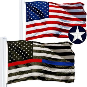 G128 Combo Pack: USA American Flag 3x5 Ft Embroidered Stars & Thin Blue Line and Thin Red Line Flag 3x5 Ft Embroidered