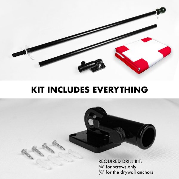 G128 Combo Pack: 6 Feet Tangle Free Spinning Flagpole (Black) Denmark Danish Flag 3x5 ft Printed 150D Brass Grommets (Flag Included) Aluminum Flag Pole - Image 2