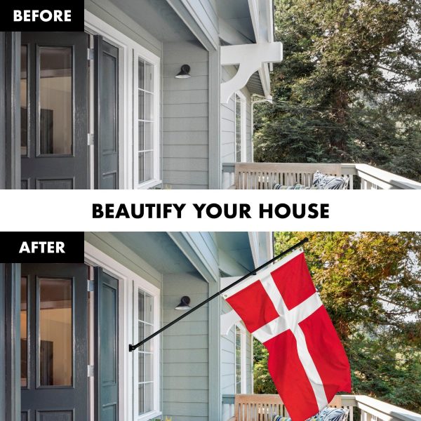 G128 Combo Pack: 6 Feet Tangle Free Spinning Flagpole (Black) Denmark Danish Flag 3x5 ft Printed 150D Brass Grommets (Flag Included) Aluminum Flag Pole - Image 3