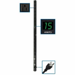 Eaton Tripp Lite Series 1.4kW Single-Phase Local Metered PDU, 120V Outlets (16 5-15R), 5-15P, 15 ft. (4.57 m) Cord, 0U Vertical, 48 in.