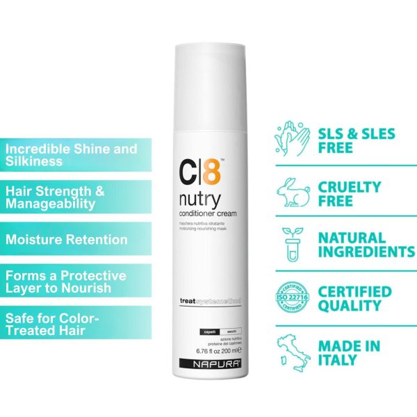 C8 Moisturizing Conditioner Cream (6.76 fl oz) for Dry Damaged Hair   Cashmere Proteins Jojoba & Avocado Oils   Hydrates Nourishes & Adds Shine - Image 2
