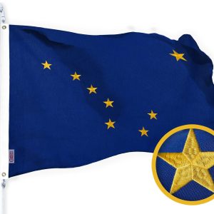G128 Alaska State Flag | 2x3 Ft | StormFlyer Series Embroidered 220GSM Spun Polyester | Embroidered Design, Indoor/Outdoor, Brass Grommets, Heavy Duty, All Weather