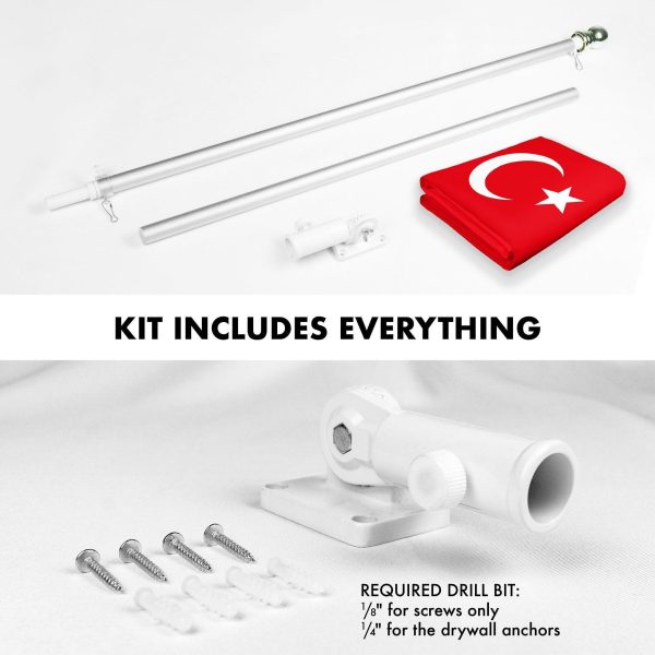 G128 Combo Pack: 6 Ft Tangle Free Spinning Flagpole (Silver) & Turkey Flag 3x5 Ft Printed 150D Polyester, Brass Grommets (Flag Included) Aluminum Flag Pole - Image 2