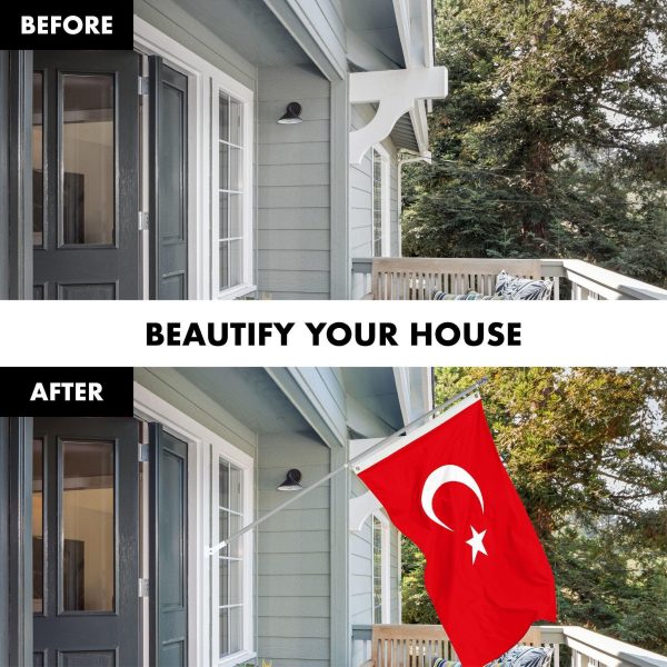 G128 Combo Pack: 6 Ft Tangle Free Spinning Flagpole (Silver) & Turkey Flag 3x5 Ft Printed 150D Polyester, Brass Grommets (Flag Included) Aluminum Flag Pole - Image 3