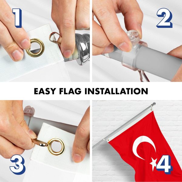 G128 Combo Pack: 6 Ft Tangle Free Spinning Flagpole (Silver) & Turkey Flag 3x5 Ft Printed 150D Polyester, Brass Grommets (Flag Included) Aluminum Flag Pole - Image 7