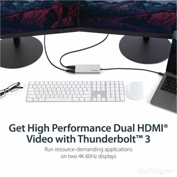 StarTech.com Thunderbolt 3 to Dual HDMI 2.0 Adapter - 4K 60Hz Dual Monitor TB3 HDMI Video Adapter - Thunderbolt 3 Certified -Mac & Windows - Image 2