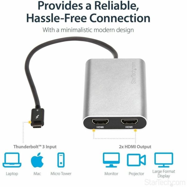 StarTech.com Thunderbolt 3 to Dual HDMI 2.0 Adapter - 4K 60Hz Dual Monitor TB3 HDMI Video Adapter - Thunderbolt 3 Certified -Mac & Windows - Image 4