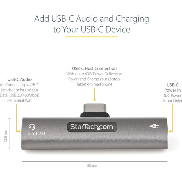 StarTech.com USB C Audio & Charge Adapter, USB-C Audio Adapter, USB C Audio Headset Port and USB Type-C PD Charger, For USB-C Phone/Tablet - Image 2