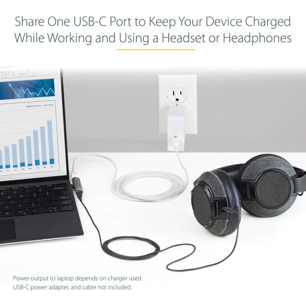 StarTech.com USB C Audio & Charge Adapter, USB-C Audio Adapter, USB C Audio Headset Port and USB Type-C PD Charger, For USB-C Phone/Tablet - Image 4