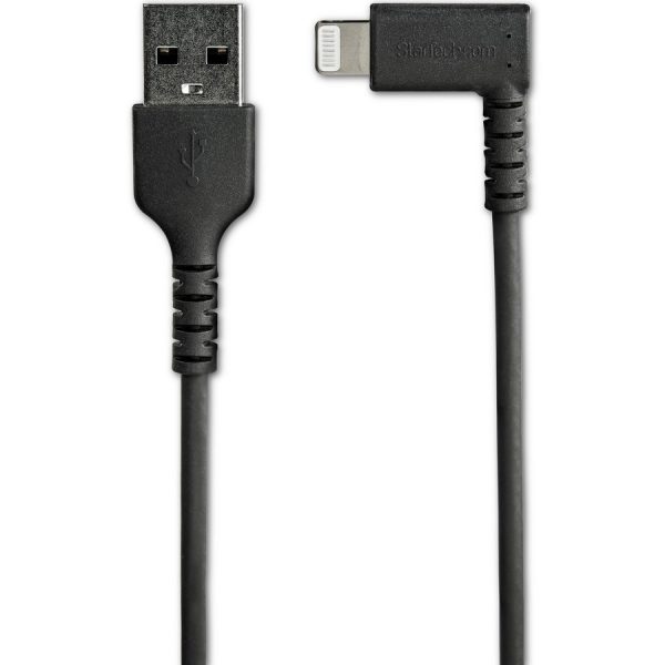 StarTech.com 1m USB A to Lightning Cable iPhone iPad Durable Right Angled 90 Degree Black Charger Cord w/Aramid Fiber Apple MFI Certified - Image 2