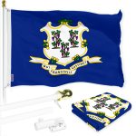 G128 Combo Pack: 6 Ft Tangle Free Spinning Flagpole (White) & Connecticut Flag 3x5 Ft Printed 150D Polyester, Brass Grommets (Flag Included) Aluminum Flag Pole