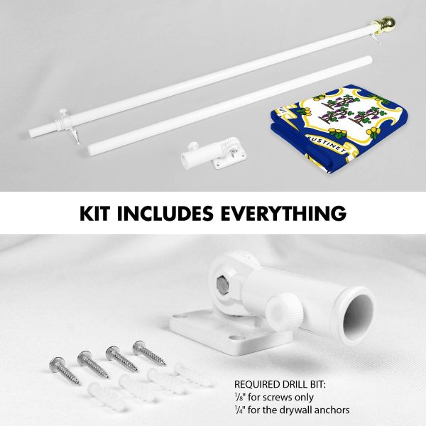 G128 Combo Pack: 6 Ft Tangle Free Spinning Flagpole (White) & Connecticut Flag 3x5 Ft Printed 150D Polyester, Brass Grommets (Flag Included) Aluminum Flag Pole - Image 2