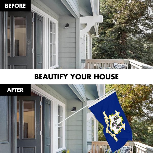 G128 Combo Pack: 6 Ft Tangle Free Spinning Flagpole (White) & Connecticut Flag 3x5 Ft Printed 150D Polyester, Brass Grommets (Flag Included) Aluminum Flag Pole - Image 3