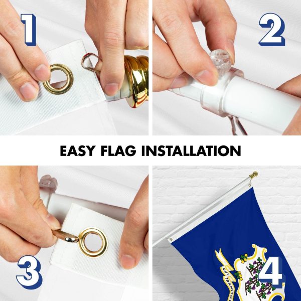 G128 Combo Pack: 6 Ft Tangle Free Spinning Flagpole (White) & Connecticut Flag 3x5 Ft Printed 150D Polyester, Brass Grommets (Flag Included) Aluminum Flag Pole - Image 7