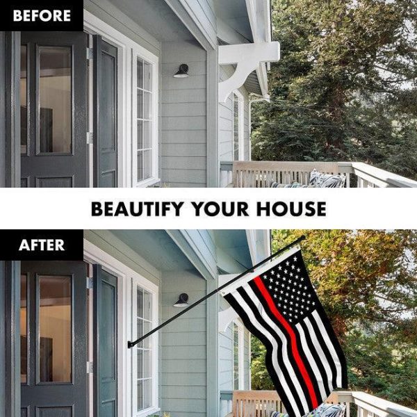G128 Combo Pack: 6 Feet Tangle Free Spinning Flagpole (Black) Thin Red Line Flag 3x5 ft Printed 150D Brass Grommets (Flag Included) Aluminum Flag Pole - Image 3