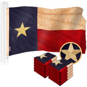 G128 10 Pack: Texas Tea-Stained Flag | 1x1.5 Ft | ToughWeave Pro Series Embroidered 420D Polyester | Embroidered Design, Indoor/Outdoor, Brass Grommets, High Quality