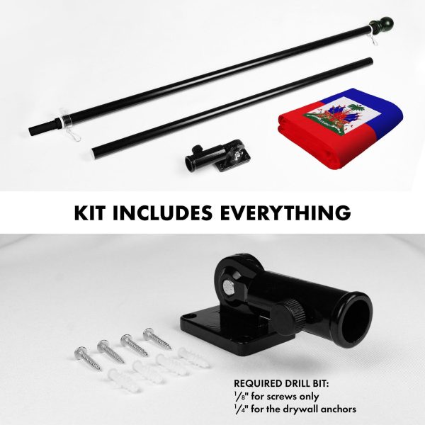 G128 Combo Pack: 5 Ft Tangle Free Spinning Flagpole (Black) & Haiti Flag 2x3 Ft Embroidered 220GSM Spun Polyester, Brass Grommets (Flag Included) Aluminum Flag Pole - Image 2
