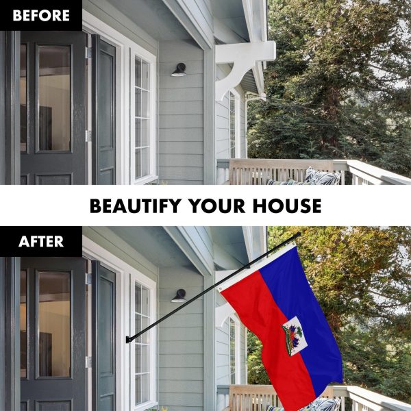 G128 Combo Pack: 5 Ft Tangle Free Spinning Flagpole (Black) & Haiti Flag 2x3 Ft Embroidered 220GSM Spun Polyester, Brass Grommets (Flag Included) Aluminum Flag Pole - Image 3