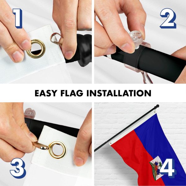 G128 Combo Pack: 5 Ft Tangle Free Spinning Flagpole (Black) & Haiti Flag 2x3 Ft Embroidered 220GSM Spun Polyester, Brass Grommets (Flag Included) Aluminum Flag Pole - Image 7