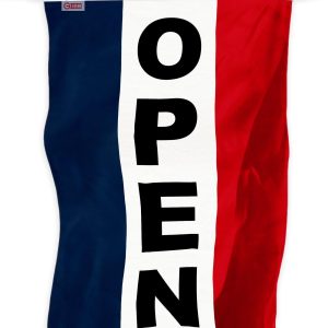 G128 Open Vertical sign Flag | 3x5 feet | Printed 150D, Indoor/Outdoor, Vibrant Colors, Brass Grommets, Quality Polyester, Much Thicker More Durable Than 100D 75D Polyester