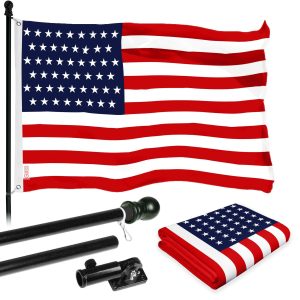 G128 Combo Pack: 6 Ft Tangle Free Aluminum Spinning Flagpole (Black) & American USA 51 Stars Flag 3x5 Ft, LiteWeave Pro Series Printed 150D Polyester | Pole with Flag Included