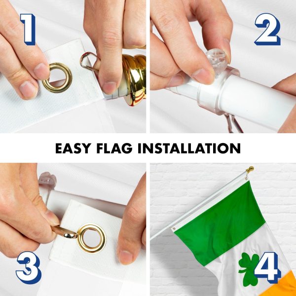 G128 Combo Pack: 5 Ft Tangle Free Aluminum Spinning Flagpole (White) & Ireland Irish Shamrock Flag 2x3 Ft, ToughWeave Series Embroidered 300D Polyester | Pole with Flag Included - Image 7