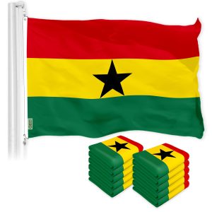 G128 10 Pack: Ghana Ghanaian Flag | 3x5 Ft | LiteWeave Pro Series Printed 150D Polyester | Country Flag, Indoor/Outdoor, Vibrant Colors, Brass Grommets, Thicker and More Durable Than 100D 75D Polyester