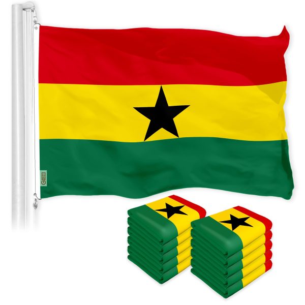 G128 10 Pack: Ghana Ghanaian Flag | 3x5 Ft | LiteWeave Pro Series Printed 150D Polyester | Country Flag, Indoor/Outdoor, Vibrant Colors, Brass Grommets, Thicker and More Durable Than 100D 75D Polyester