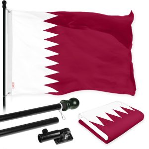 G128 Combo Pack: 6 Ft Tangle Free Spinning Flagpole (Black) & Qatar Flag 3x5 Ft Printed 150D Polyester, Brass Grommets (Flag Included) Aluminum Flag Pole