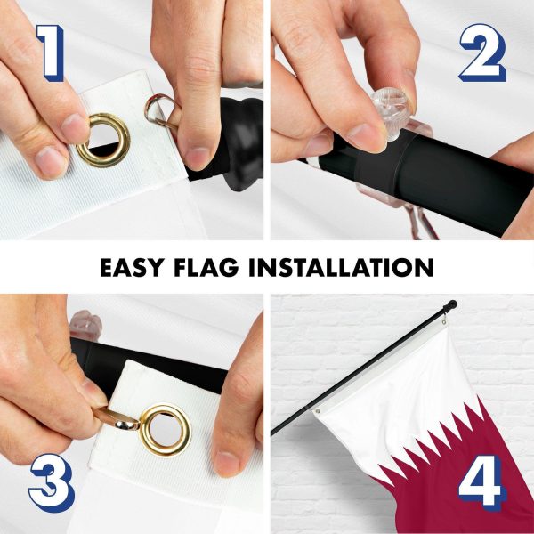 G128 Combo Pack: 6 Ft Tangle Free Spinning Flagpole (Black) & Qatar Flag 3x5 Ft Printed 150D Polyester, Brass Grommets (Flag Included) Aluminum Flag Pole - Image 7