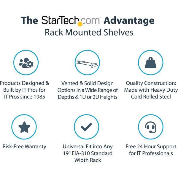 StarTech.com 1U Server Rack Cabinet Shelf - Fixed 12" Deep Cantilever Rackmount Tray for 19" Data/AV/Network Enclosure w/cage nuts, screws - Image 2
