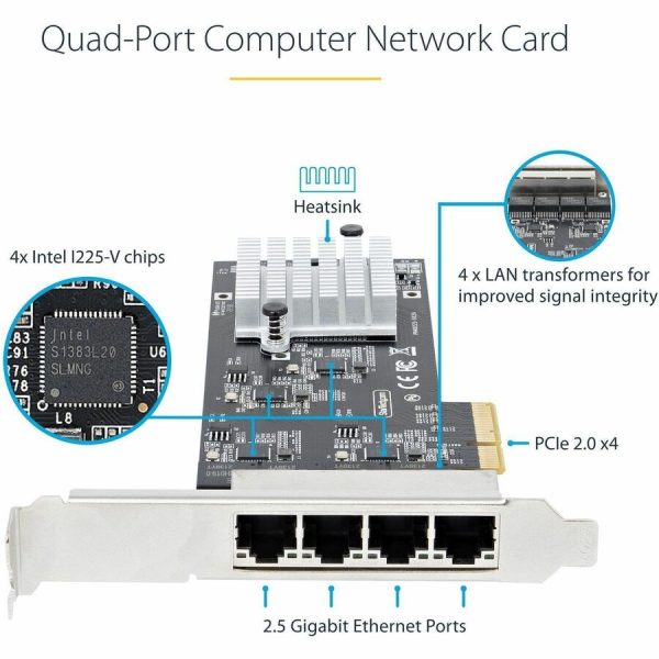 StarTech.com 4-Port 2.5G NBASE-T PCIe Network Card, Computer Network Card Interface, Intel® I225-V, Quad-Port Ethernet, Multi-Gigabit NIC - Image 3