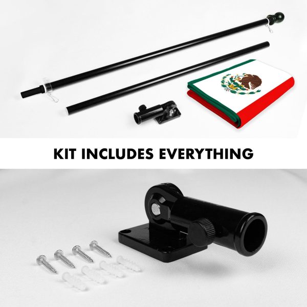 G128 Combo Pack: 6 Ft Tangle Free Aluminum Spinning Flagpole (Black) & Mexico Mexican Flag 3x5 Ft, ToughWeave Series Embroidered 300D Polyester | Pole with Flag Included - Image 2