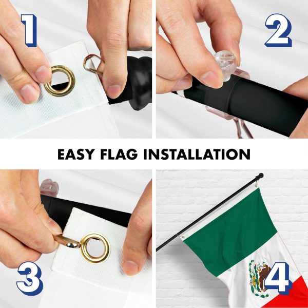 G128 Combo Pack: 6 Ft Tangle Free Aluminum Spinning Flagpole (Black) & Mexico Mexican Flag 3x5 Ft, ToughWeave Series Embroidered 300D Polyester | Pole with Flag Included - Image 7