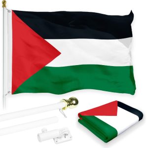 G128 Combo Pack: 6 Feet Tangle Free Spinning Flagpole (White) Palestine Palestinian Flag 3x5 ft Printed 150D Brass Grommets (Flag Included) Aluminum Flag Pole