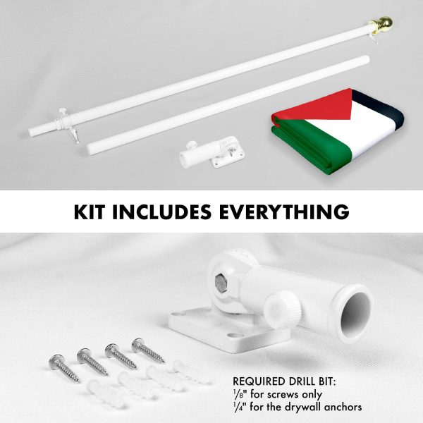 G128 Combo Pack: 6 Feet Tangle Free Spinning Flagpole (White) Palestine Palestinian Flag 3x5 ft Printed 150D Brass Grommets (Flag Included) Aluminum Flag Pole - Image 2