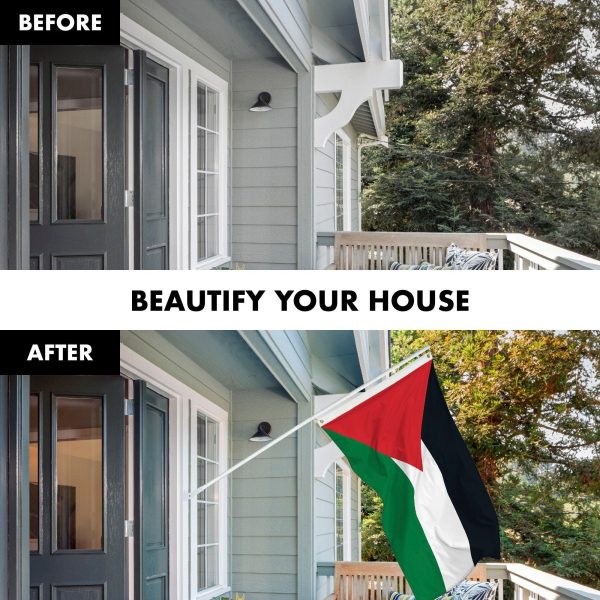 G128 Combo Pack: 6 Feet Tangle Free Spinning Flagpole (White) Palestine Palestinian Flag 3x5 ft Printed 150D Brass Grommets (Flag Included) Aluminum Flag Pole - Image 3