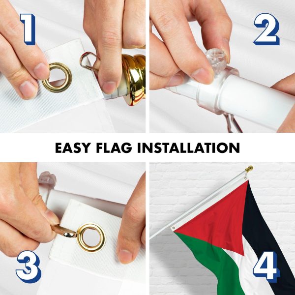 G128 Combo Pack: 6 Feet Tangle Free Spinning Flagpole (White) Palestine Palestinian Flag 3x5 ft Printed 150D Brass Grommets (Flag Included) Aluminum Flag Pole - Image 7