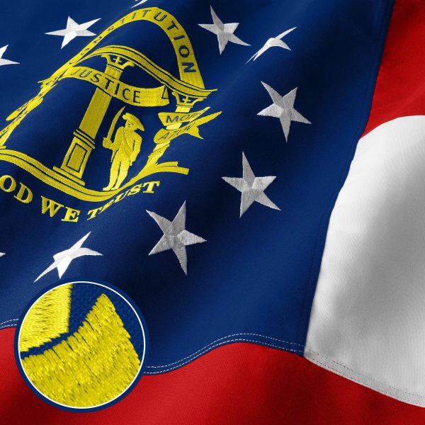 G128 Georgia State Flag | 1x1.5 Ft | StormFlyer Series Embroidered 220GSM Spun Polyester | Embroidered Design, Indoor/Outdoor, Brass Grommets, Heavy Duty, All Weather - Image 2