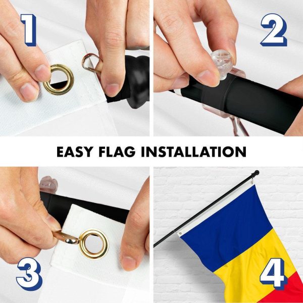 G128 Combo Pack: 6 Ft Tangle Free Spinning Flagpole (Black) & Romania Flag 3x5 Ft Printed 150D Polyester, Brass Grommets (Flag Included) Aluminum Flag Pole - Image 7