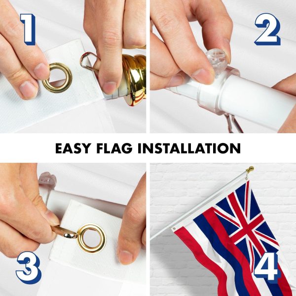 G128 Combo Pack: 6 Feet Tangle Free Spinning Flagpole (White) Hawaii HI State Flag 3x5 ft Printed 150D Brass Grommets (Flag Included) Aluminum Flag Pole - Image 7