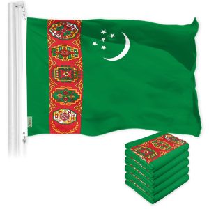G128 5 Pack: Turkmenistan Turkmenistani Flag | 3x5 Ft | LiteWeave Pro Series Printed 150D Polyester | Country Flag, Vibrant Colors, Brass Grommets, Thicker and More Durable Than 100D 75D Polyester