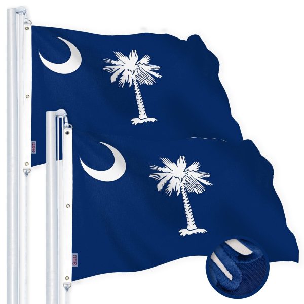 G128 2 Pack: South Carolina SC State Flag | 6x10 Ft | StormFlyer Series Embroidered 220GSM Spun Polyester | Embroidered Design, Indoor/Outdoor, Brass Grommets, Heavy Duty, All Weather