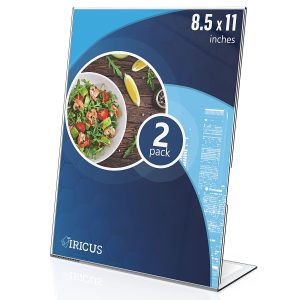 2 Pack Acrylic Sign Holders 8.5x11   Plastic Stands for Display   8 1 2 x 11 Acrylic Sign Holder with Vertical Slanted Back   Clear Plastic Sign Holder Paper Display Table Stand Flyer Document Paper