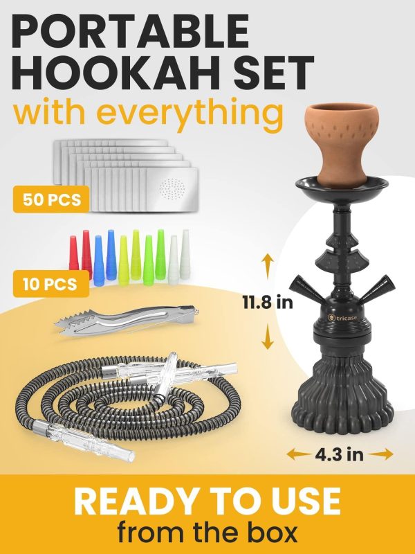 Hookah Set 2 Hose Hookah – LilOne 12” Black Mini Hookah 2 Hose Hookah Set with 50x Foil Hookah Bowl 10x Tips 2x Mouthpiece 2x Hookah Hose Tongs Portable Hookah set with everything Hookah Kit - Image 2