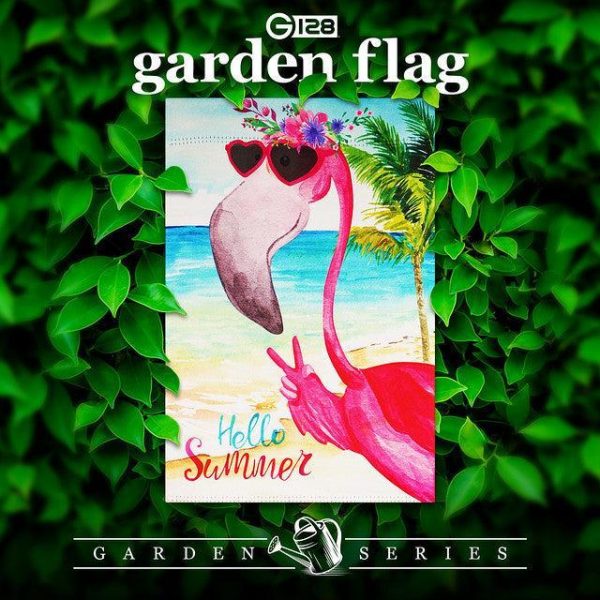 G128 Garden Flag Hello Summer Peace Sign Flamingo | 12x18 Inch | Printed Blockout Polyester - Summer Decoration - Image 2